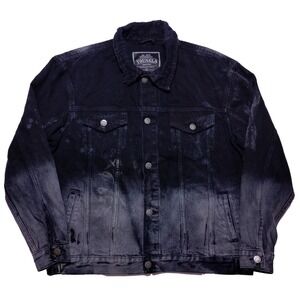 YOUNGLA Men's Denim Distressed Trucker Jacket 632 Black Dye Large L